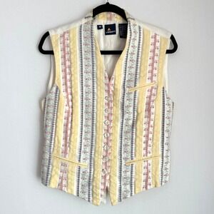 Lizsport‎ Vintage Floral Vest Cottagecore Pastel Stripe Button Embroidered M
